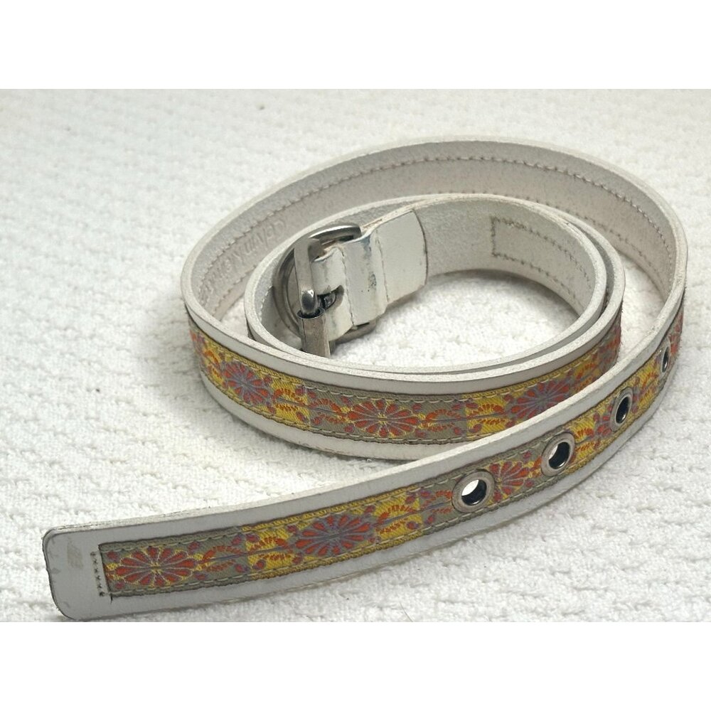 Calvin Klein Belt White Leather Floral Geometric Design India Large Vtg Boho